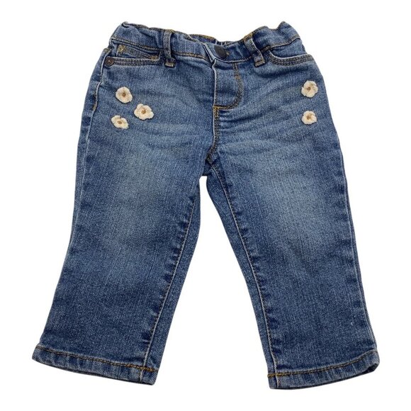 Arizona Jean Co Denim Jeans Baby Girl 6M Elastic Waist White Floral Embroidery - Picture 1 of 11